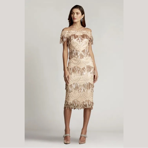 TADASHI SHOJI - SEQUIN FRINGE MIDI DRESS